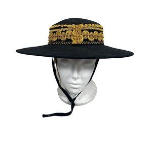 NWT VINTAGE SONNI SAN FRANCISCO 100% WOOL BLACK GOLD WOMEN'S SPANISH HAT USA TIE